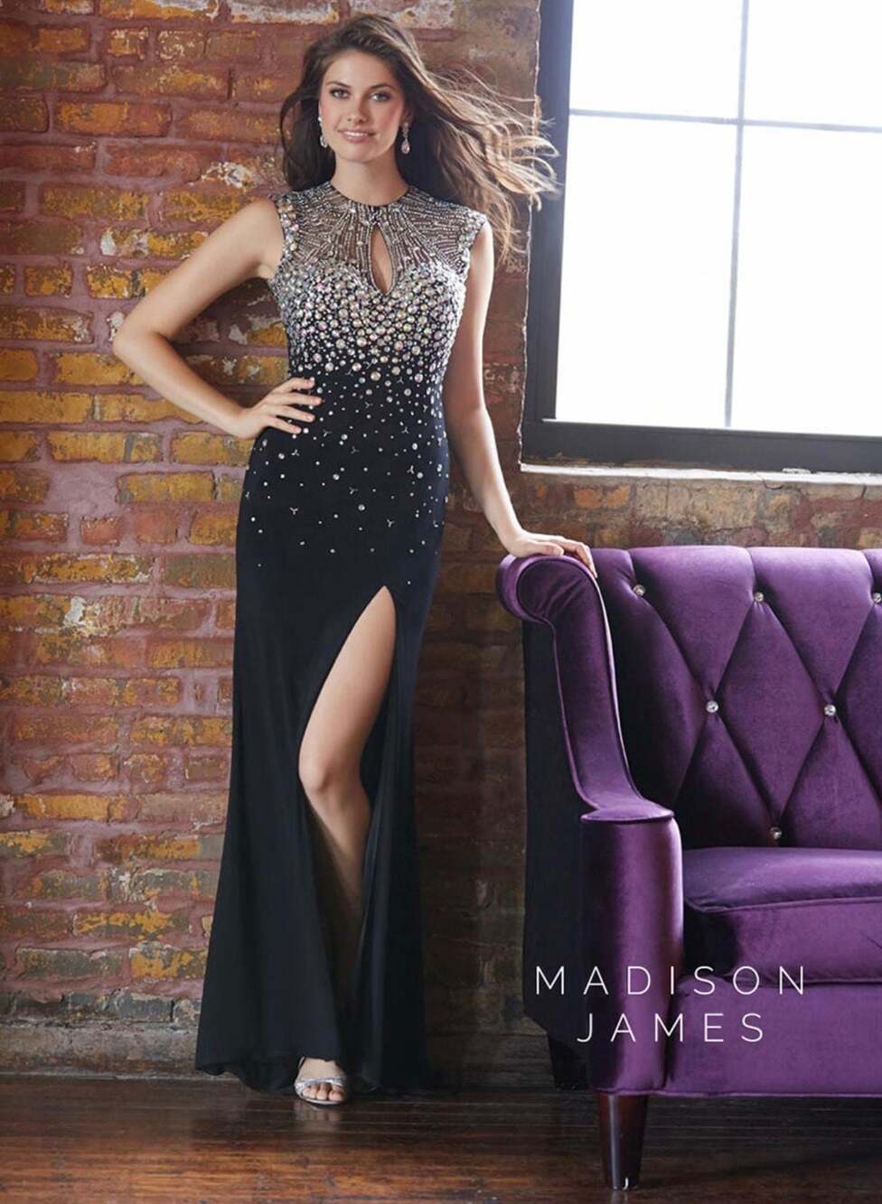Madison James Size 2 HOCO/ Prom Special Occasion Black Beaded Evening Gown